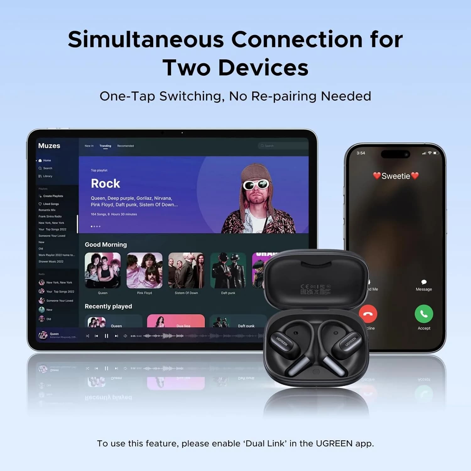 Безжични слушалки UGREEN с отворени уши (неинвазивни), Bluetooth 6.0 и 4 микрофона за ясни разговори снимка 8