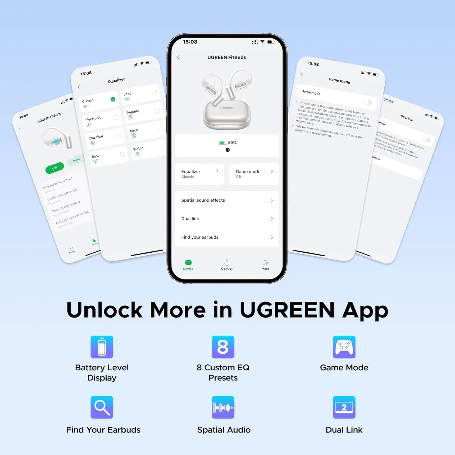 Безжични слушалки UGREEN с отворени уши (неинвазивни), Bluetooth 6.0 и 4 микрофона за ясни разговори снимка 9