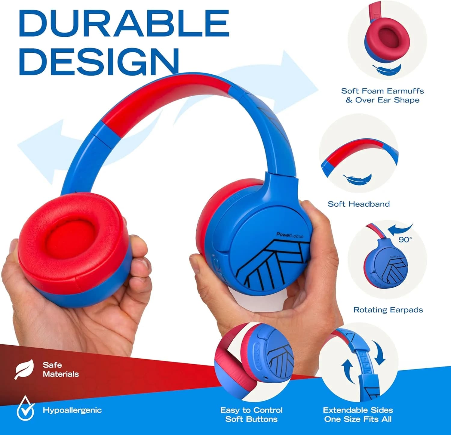 Детски Bluetooth слушалки PowerLocus с активно шумопотискане и ограничение на силата на звука снимка 4