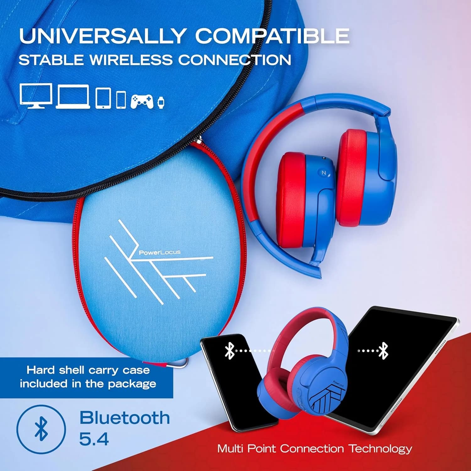 Детски Bluetooth слушалки PowerLocus с активно шумопотискане и ограничение на силата на звука снимка 6