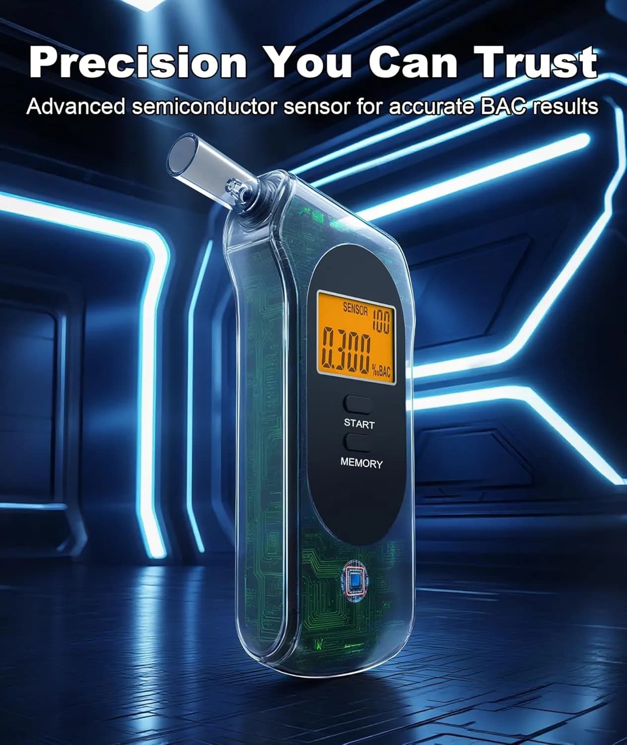 Powplur преносим алкохолен тестер (breathalyzer) с LCD дисплей и 5 мундщука снимка 2