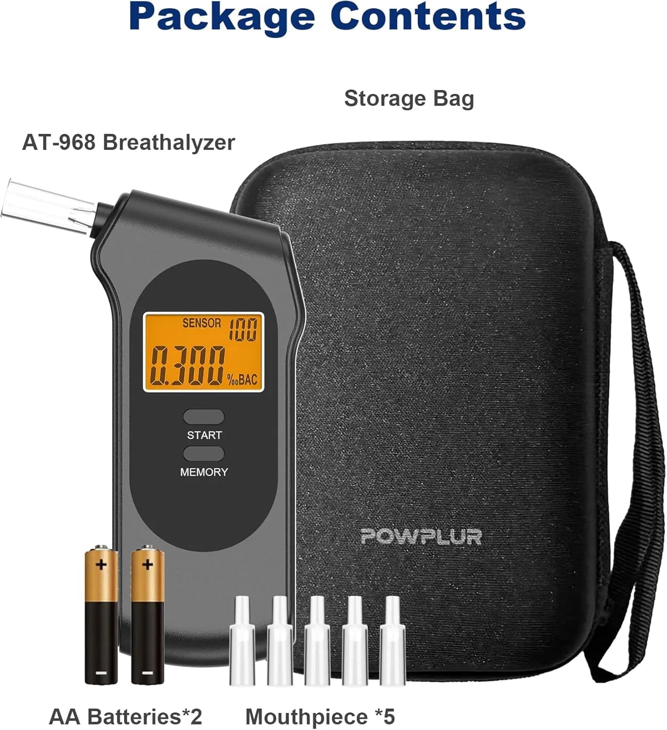 Powplur преносим алкохолен тестер (breathalyzer) с LCD дисплей и 5 мундщука снимка 6
