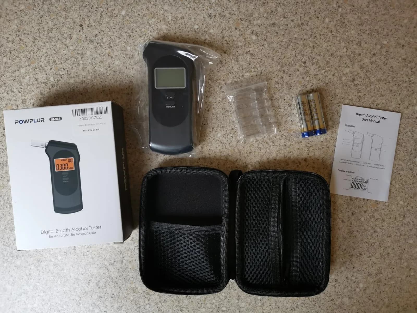 Powplur преносим алкохолен тестер (breathalyzer) с LCD дисплей и 5 мундщука снимка 8