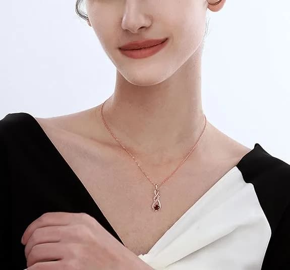 Колие за рожден ден за жени с гранат Birthstone, сребро 925 и златно покритие, регулируема верижка снимка 2