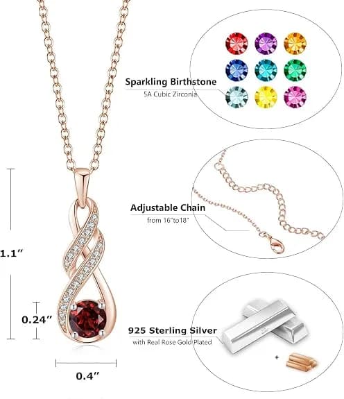 Колие за рожден ден за жени с гранат Birthstone, сребро 925 и златно покритие, регулируема верижка снимка 4