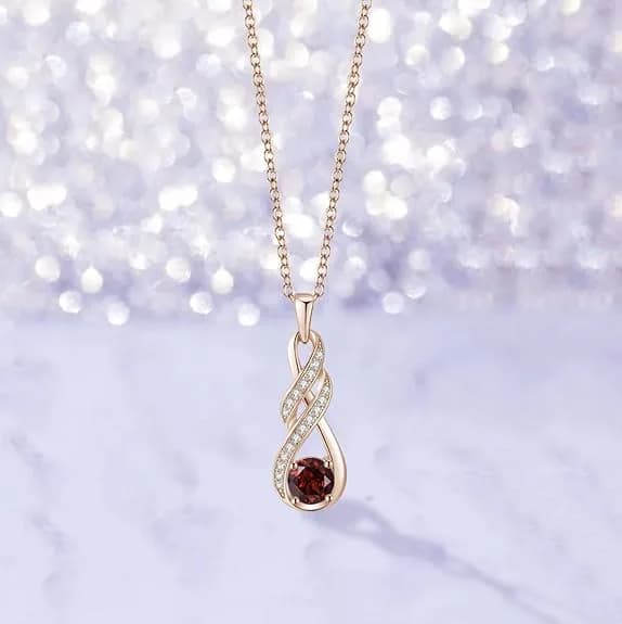 Колие за рожден ден за жени с гранат Birthstone, сребро 925 и златно покритие, регулируема верижка снимка 5