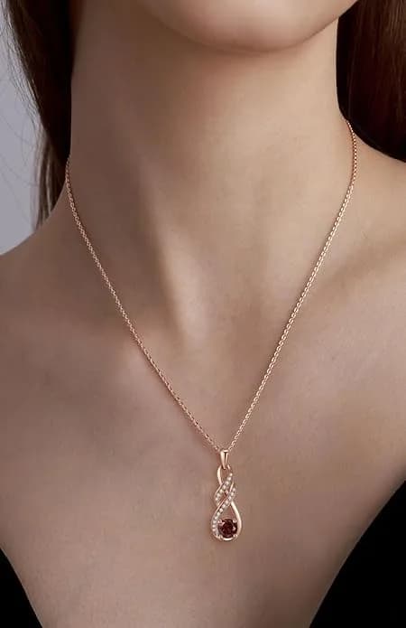 Колие за рожден ден за жени с гранат Birthstone, сребро 925 и златно покритие, регулируема верижка снимка 6