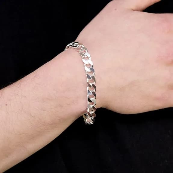 Сребърна гривна Curb Chain 20 см – метална верижка със закопчаване снимка 2