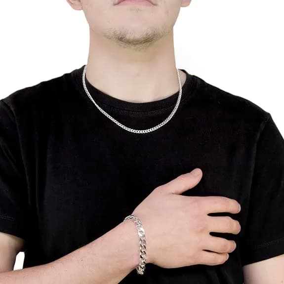 Сребърна гривна Curb Chain 20 см – метална верижка със закопчаване снимка 4