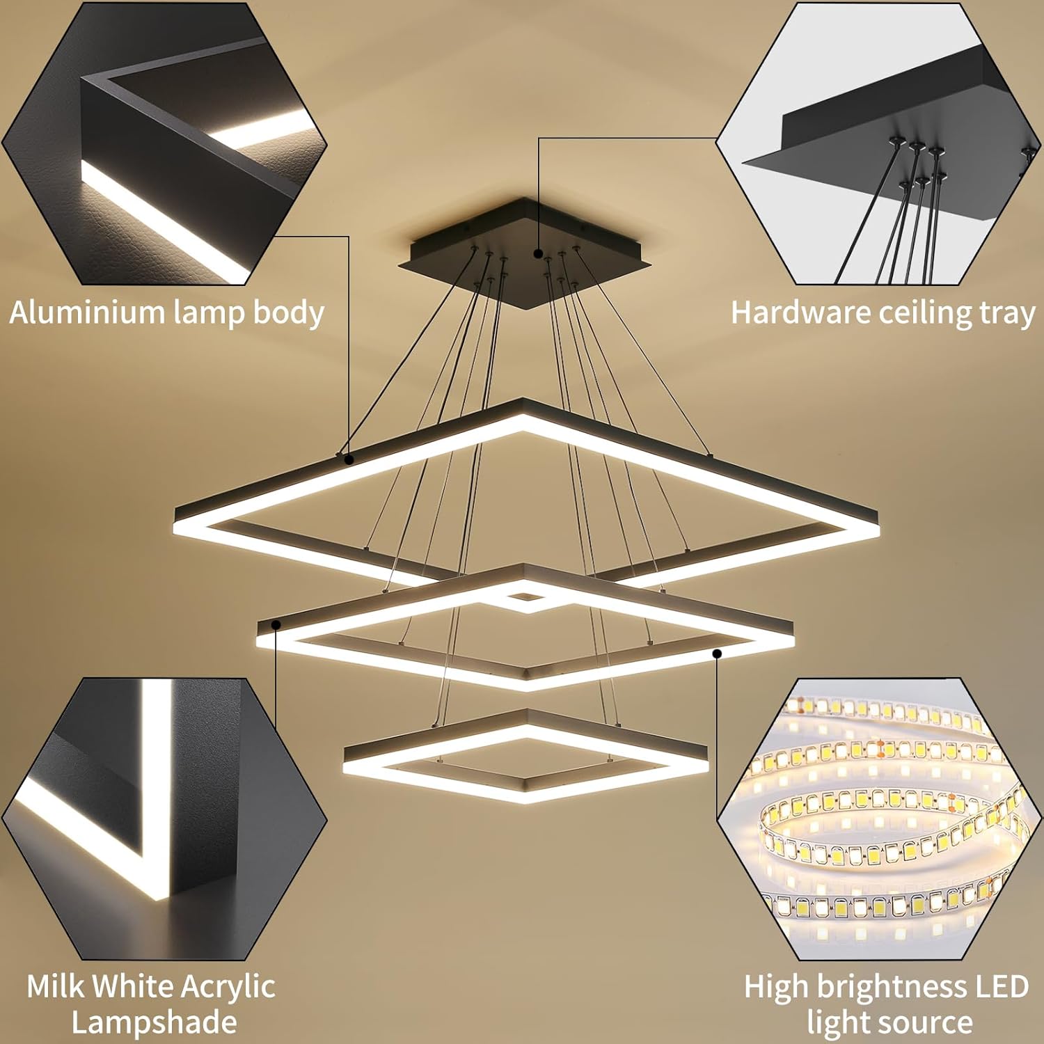 LED полилей за таван с 3 светещи панели, дистанционно управление и димиране