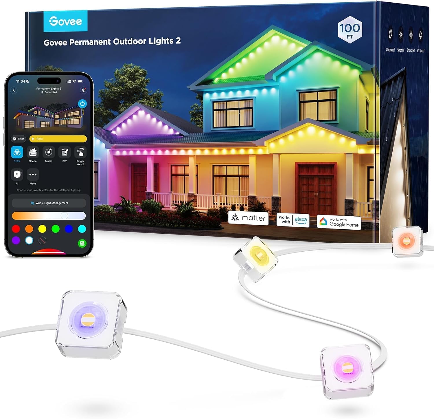 Govee Permanent Outdoor Lights 2 – комплект интелигентни LED светлини за външен монтаж (100 ft)