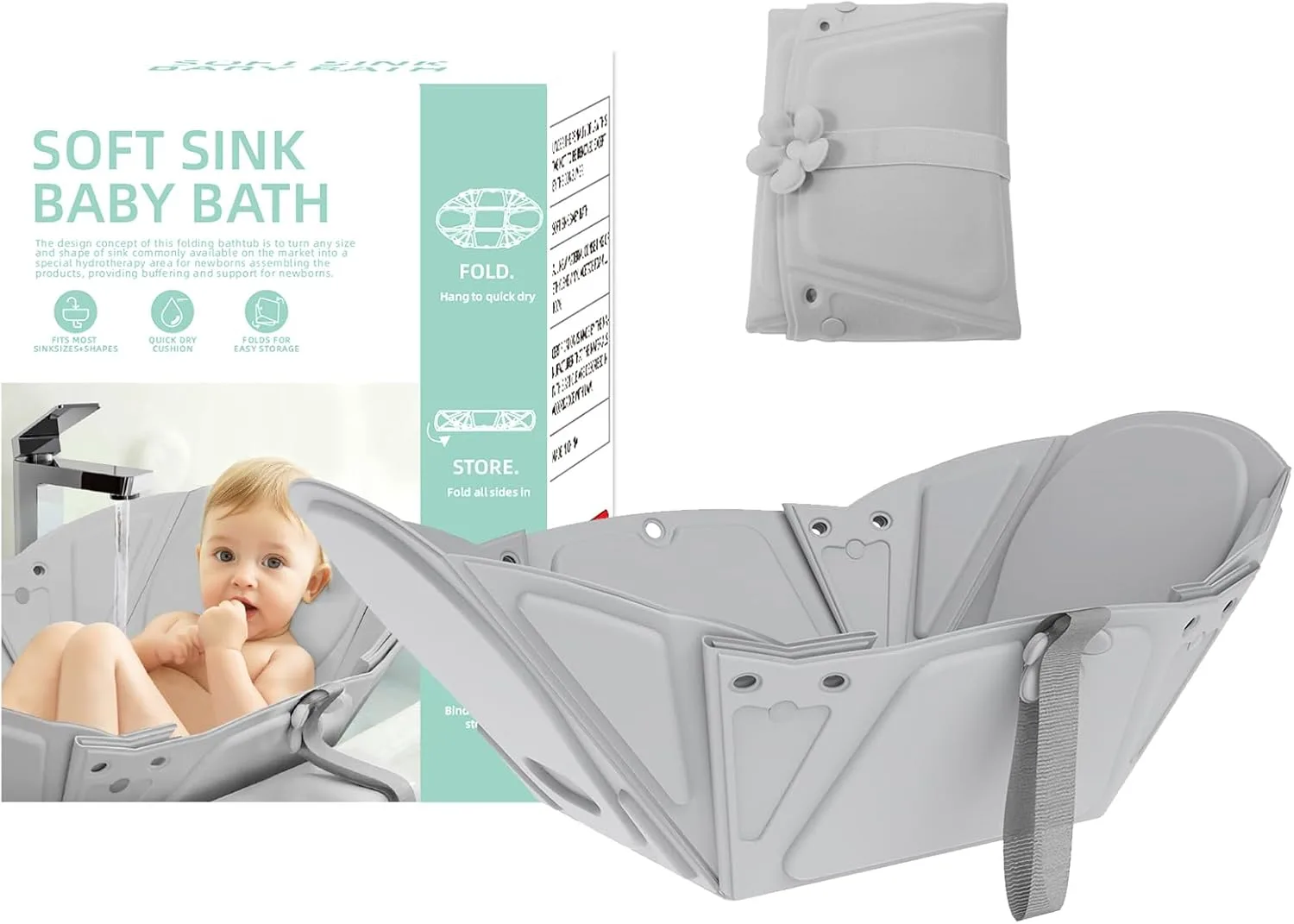 Мека сгъваема бебешка вана (Soft Sink) с поставка за глава и оттичане