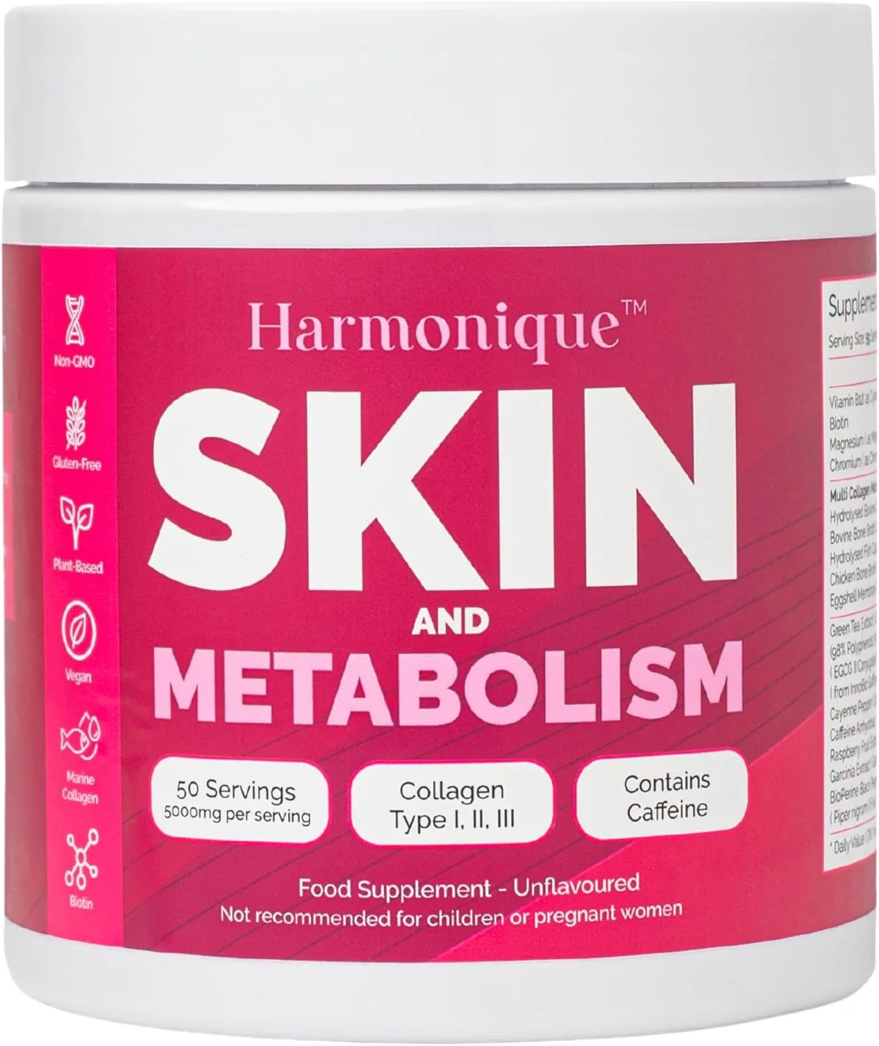 Harmonique SKIN AND METABOLISM 3-в-1 колаген микс с типове I, II, III, V, X, биотин, B12 и магнезий – 50 порции
