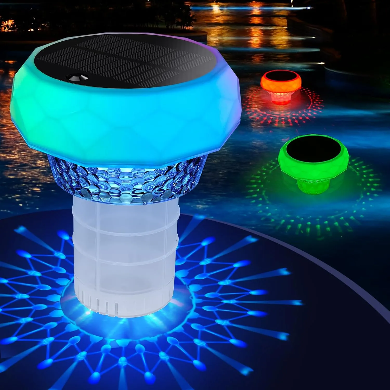 Соларна плаваща LED лампа за басейн 2 в 1 с пречистване, дистанционно, IP68