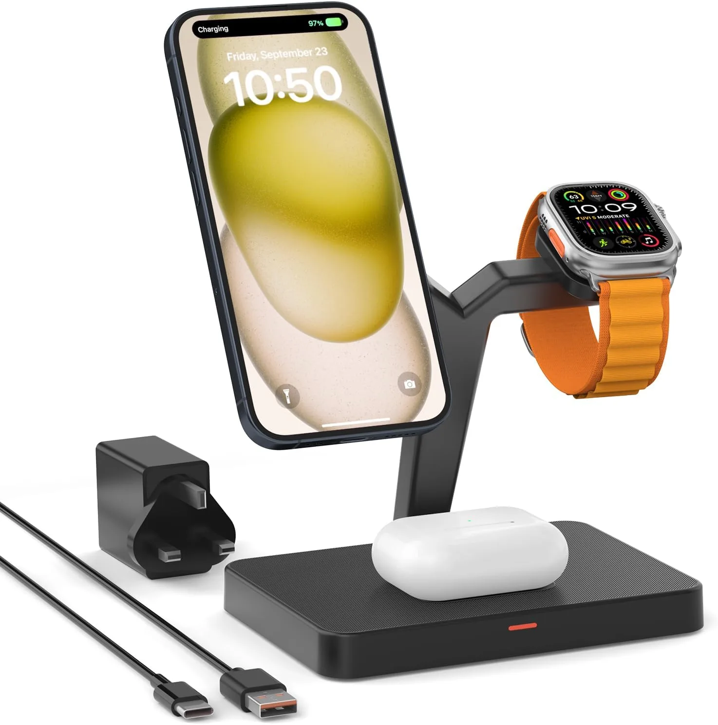GEEKERA 3-в-1 магнитна зарядна станция Magsafe за iPhone, с Apple Watch и AirPods