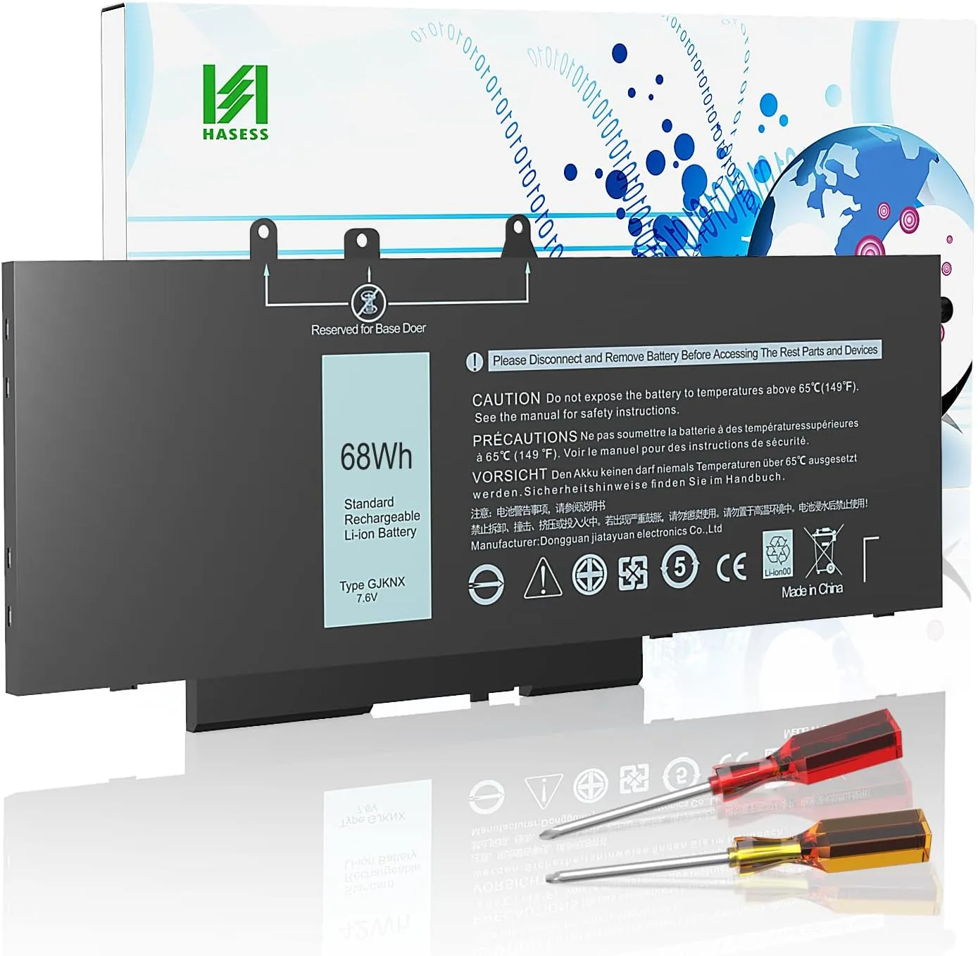 Батерия за лаптоп HASESS 7.6V 68Wh (Li-ion) Type GJKNX – съвместима за Dell Latitude/Precision