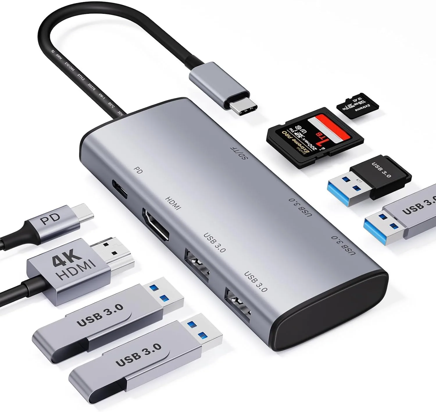 CreaBivotion USB-C хъб 8-в-1 докинг станция за лаптоп с HDMI, SD/TF и 4x USB 3.0