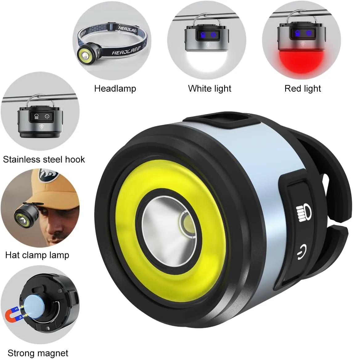 APLOS H600 челник за къмпинг, акумулаторна LED лампа с COB и прожектор ...
