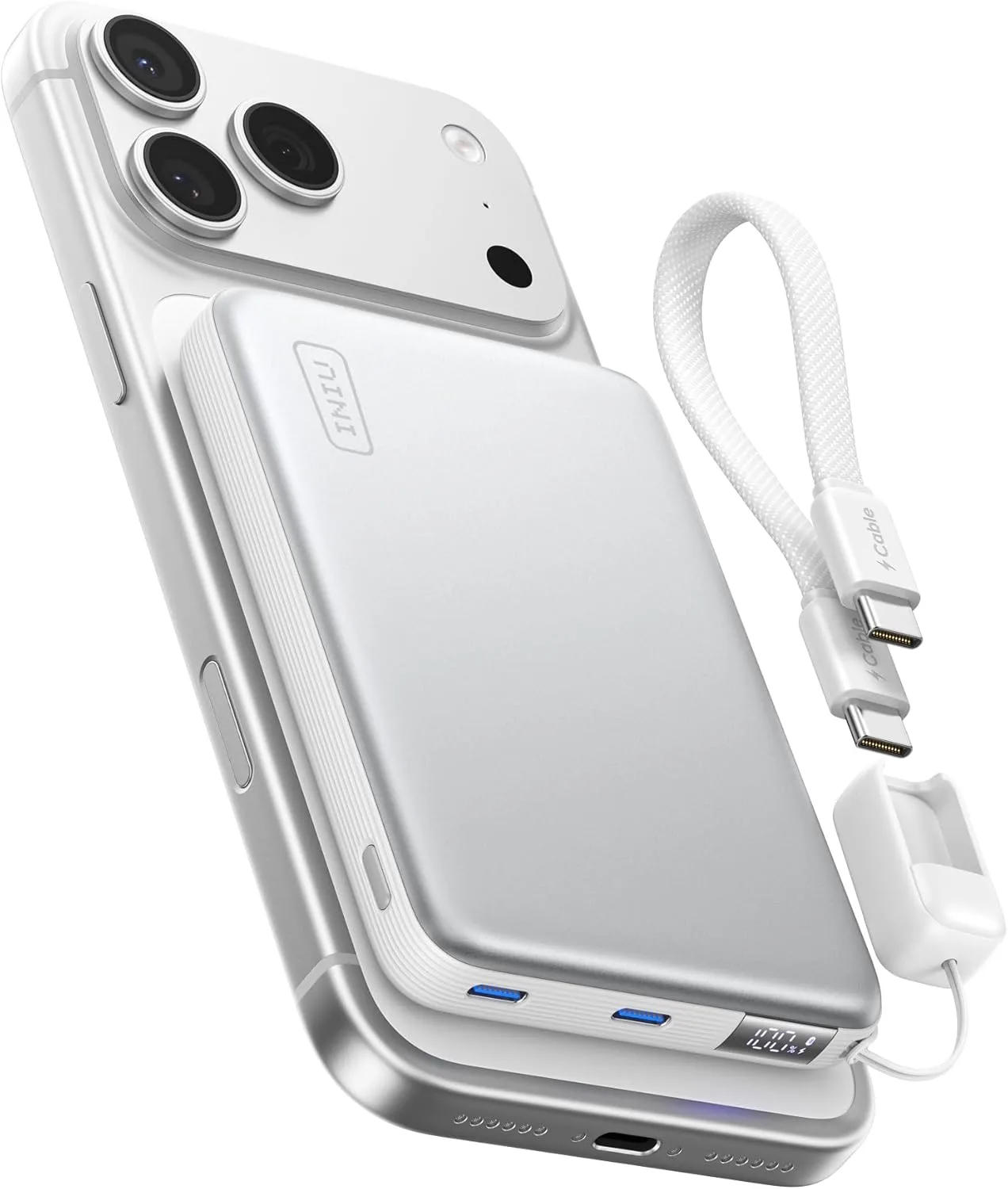 INIU SnapGo 10000mAh MagSafe Power Bank с Qi2 25W и PD 45W, подходящ за iPhone