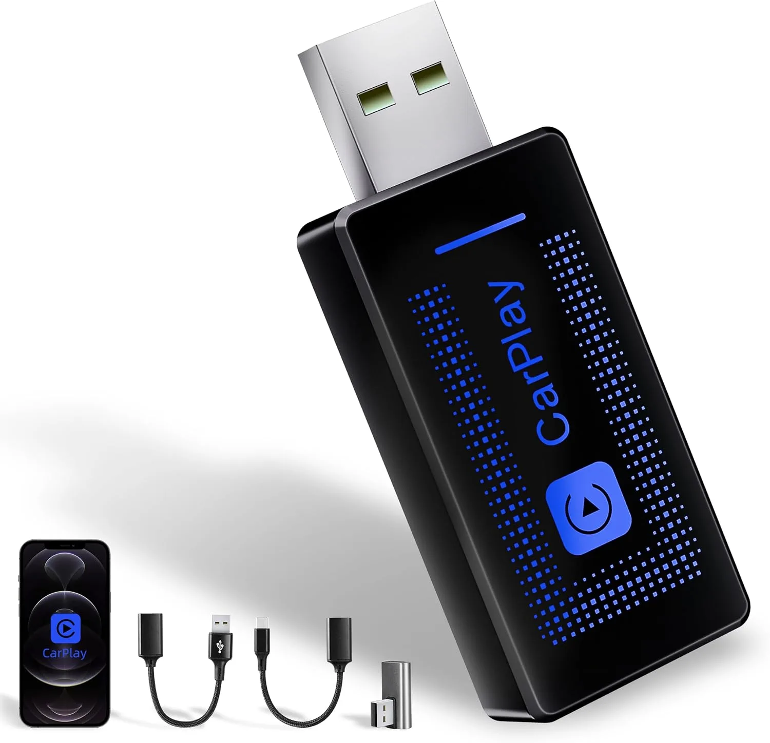 Безжичен CarPlay адаптер (USB) Plug & Play за iPhone – CarPlay/ Siri контрол, поддръжка за iOS