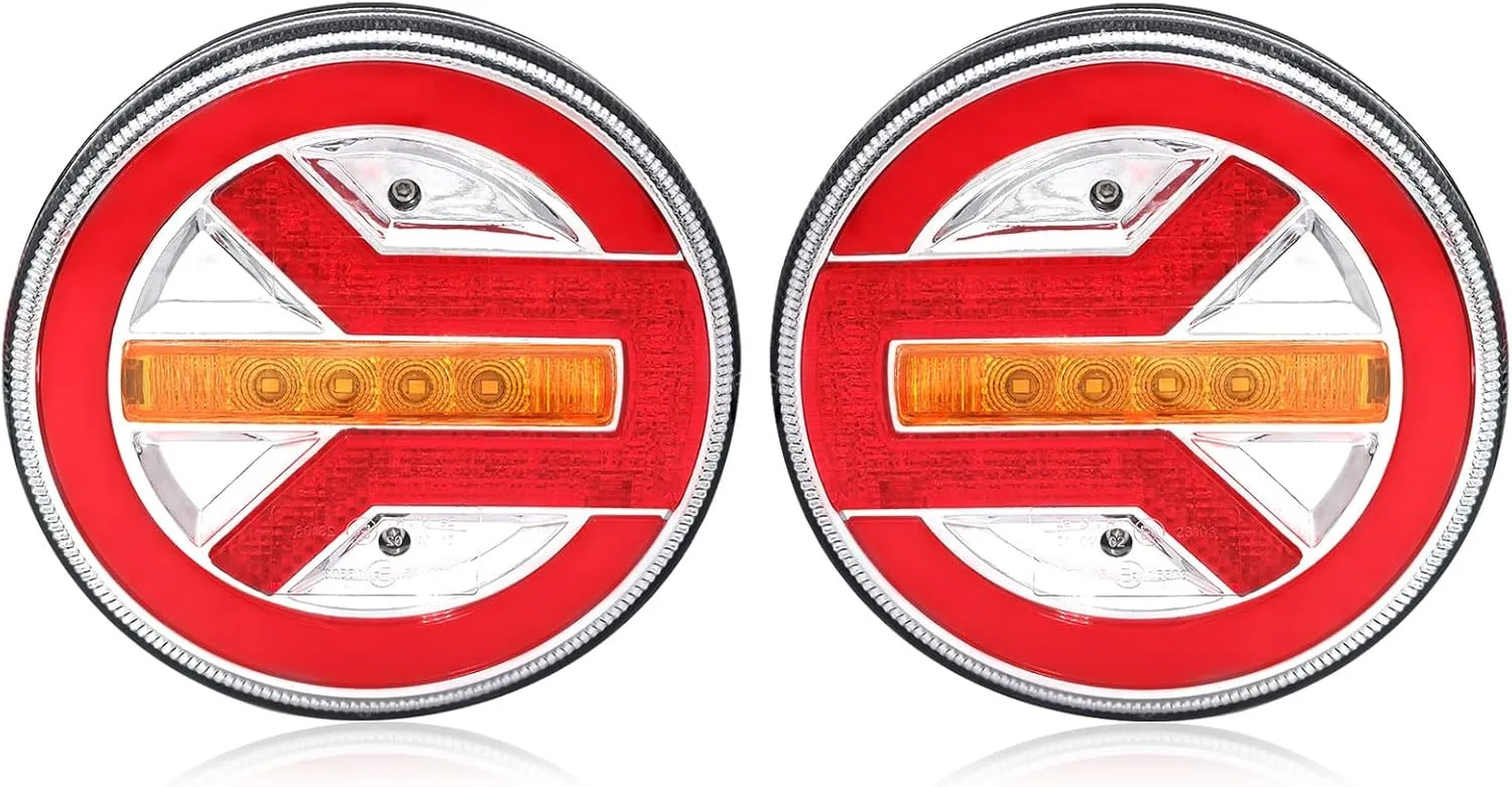 YOYOCOOL комплект 2 бр. LED задни кръгли фарове за ремарке 12V/24V, водоустойчиви, сертификат E9 (FJ5019)