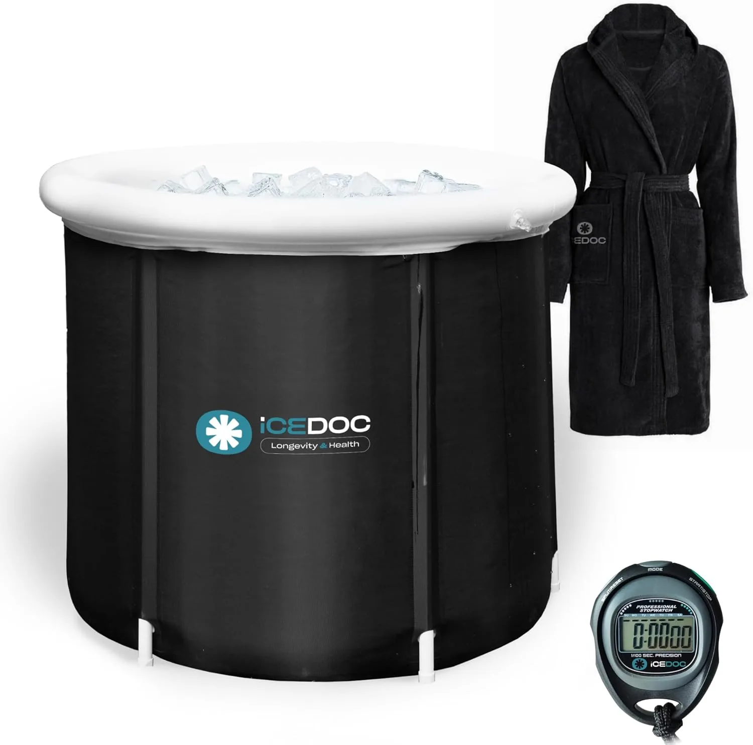 iCEDOC Recovery Pod XL – студена ледена вана с защитен капак, халат за баня и хронометър (100 галона / 380 л)