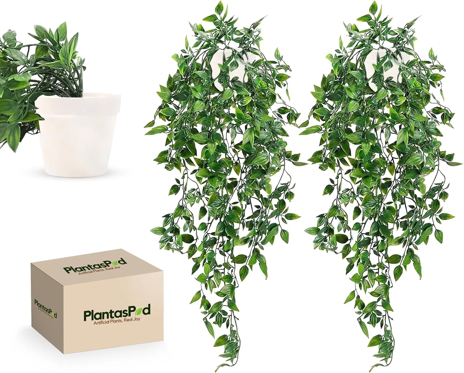 PLANTASPROD изкуствени висящи растения в саксии – комплект 2 броя, изкуствена зеленина