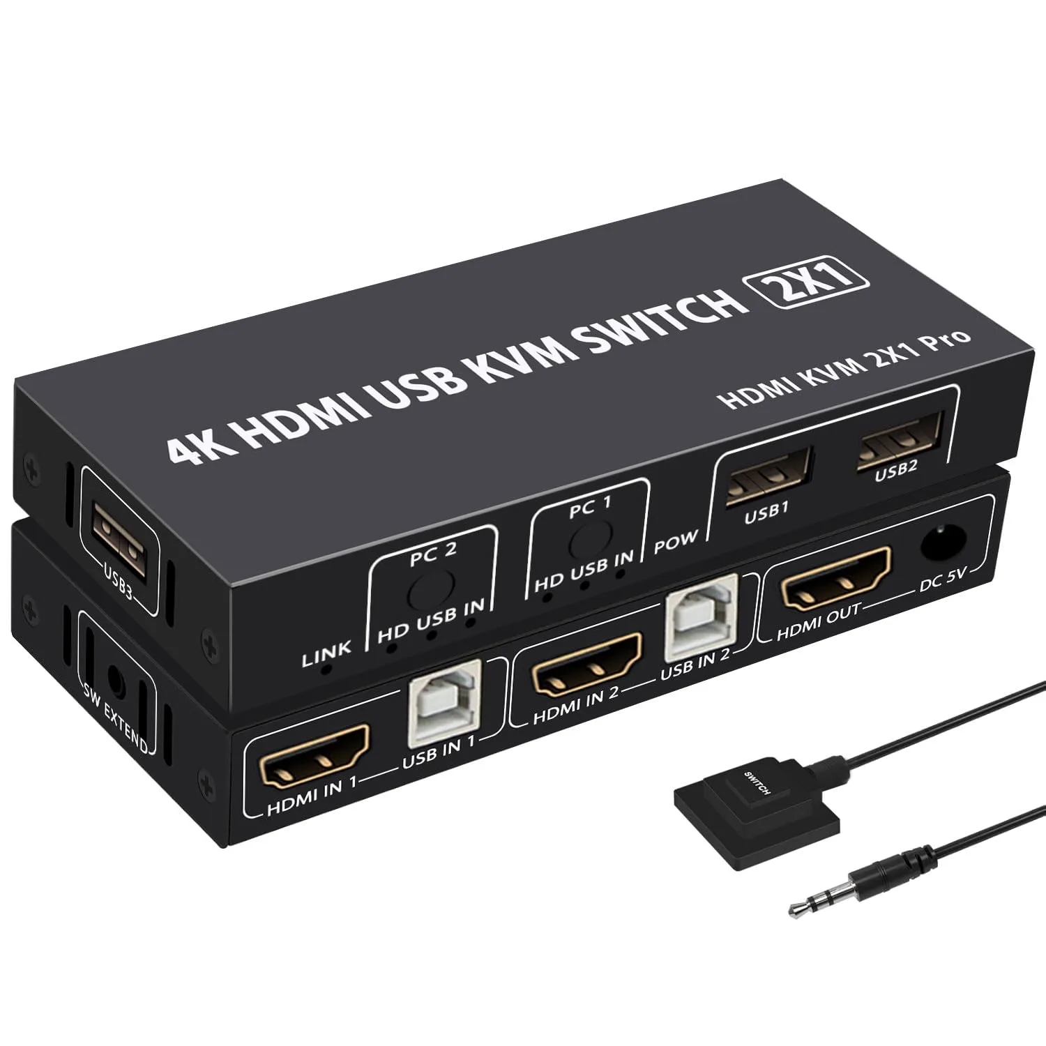 HDMI KVM суич за 2 компютъра – 4K 60Hz, USB споделяне, с превключване и аудио по HDMI