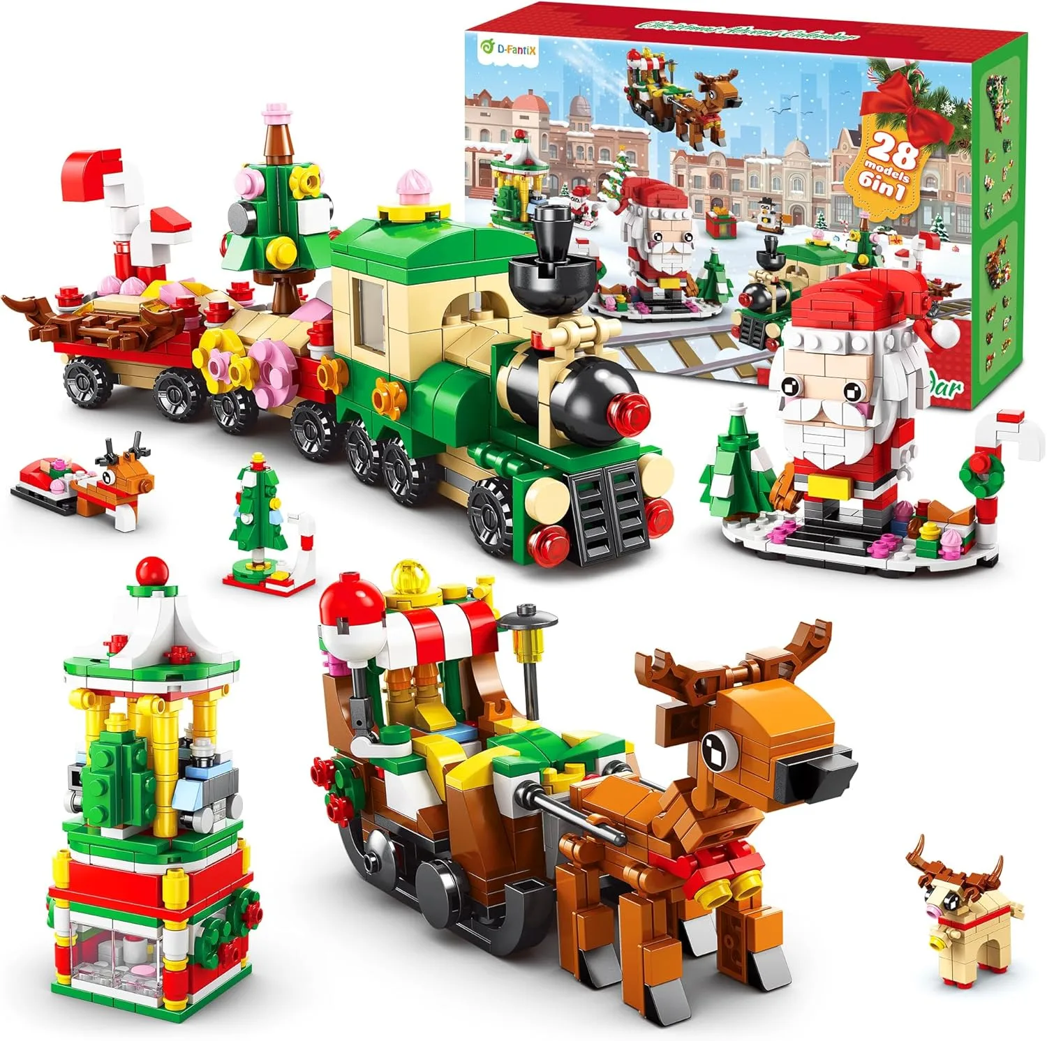 D-FantiX Коледен адвент календар 2024 с конструктор 24 елемента (6-в-1 мини модели) за деца 6+ години