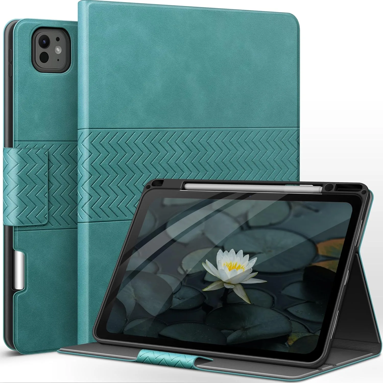 Калъф за iPad Pro 13 инча (M4) 2024 с поставка за Pencil Pro и молив, PU кожа, магнитно закопчаване и стойка