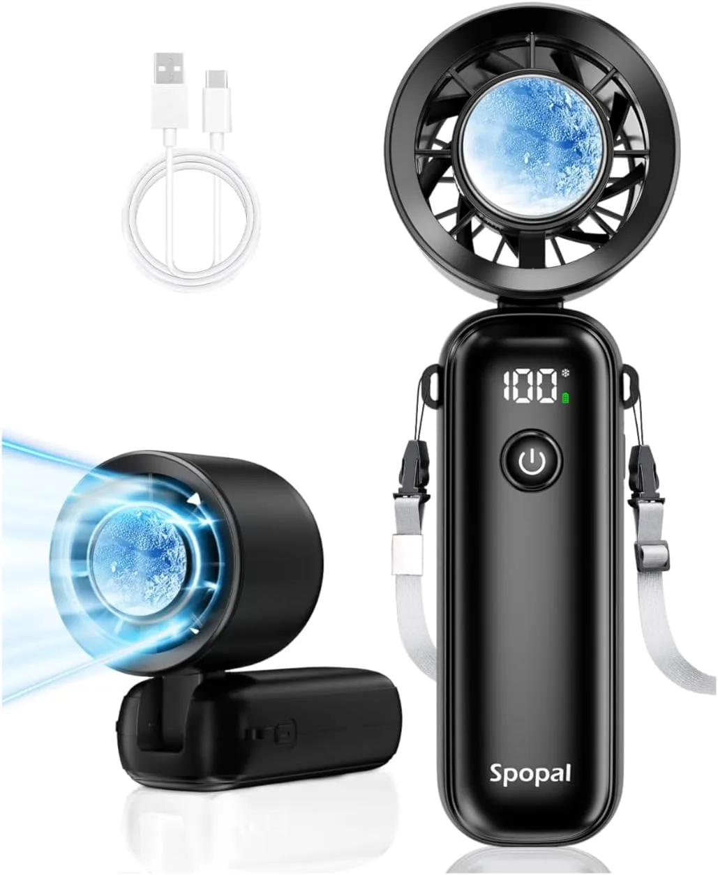 Портативен мини ръчен вентилатор Spopal с дисплей и Type-C зареждане