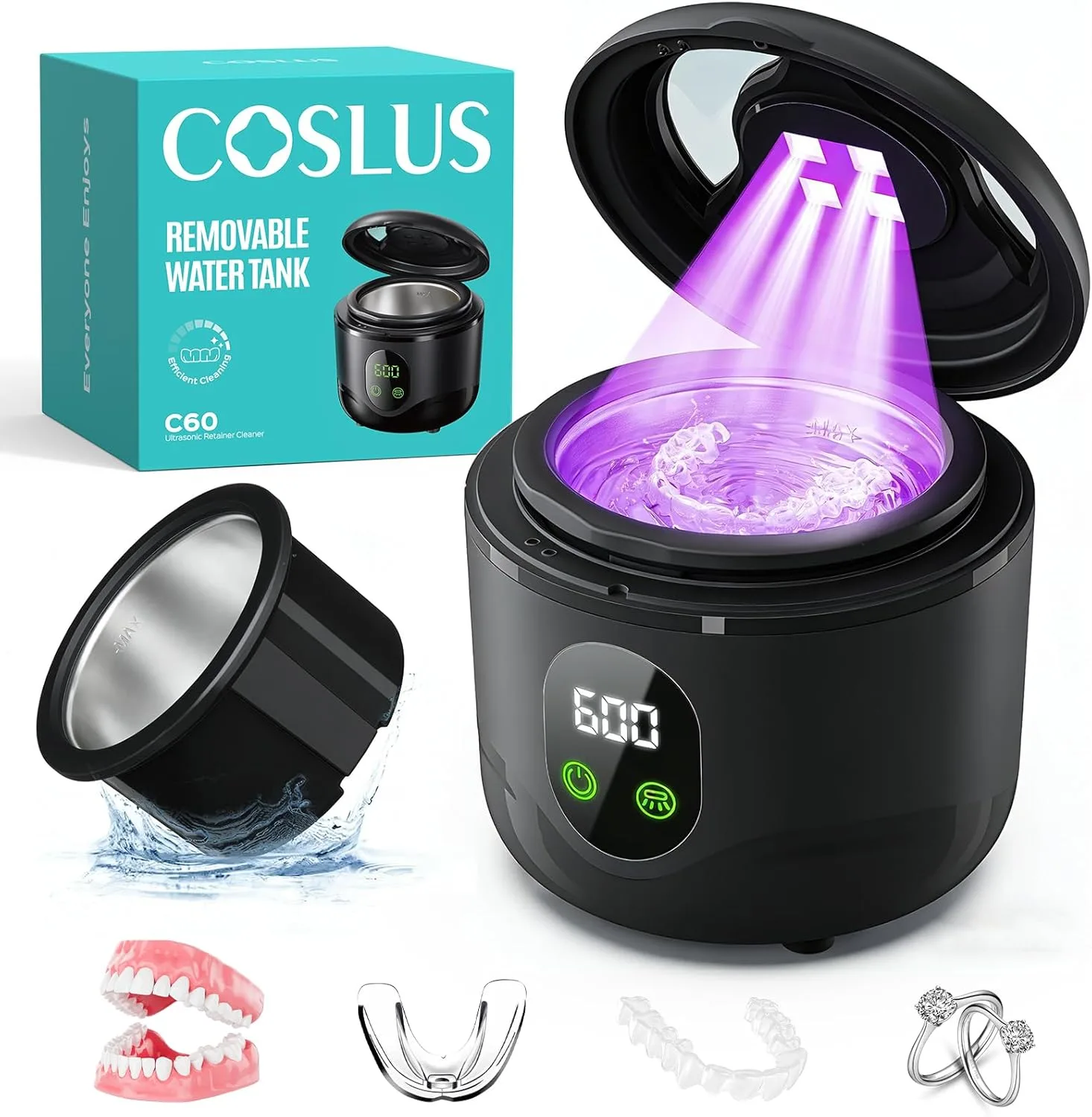 Ултразвукова почистваща вана за зъбни протези COSLUS C60 с UV светлина и 3 режима