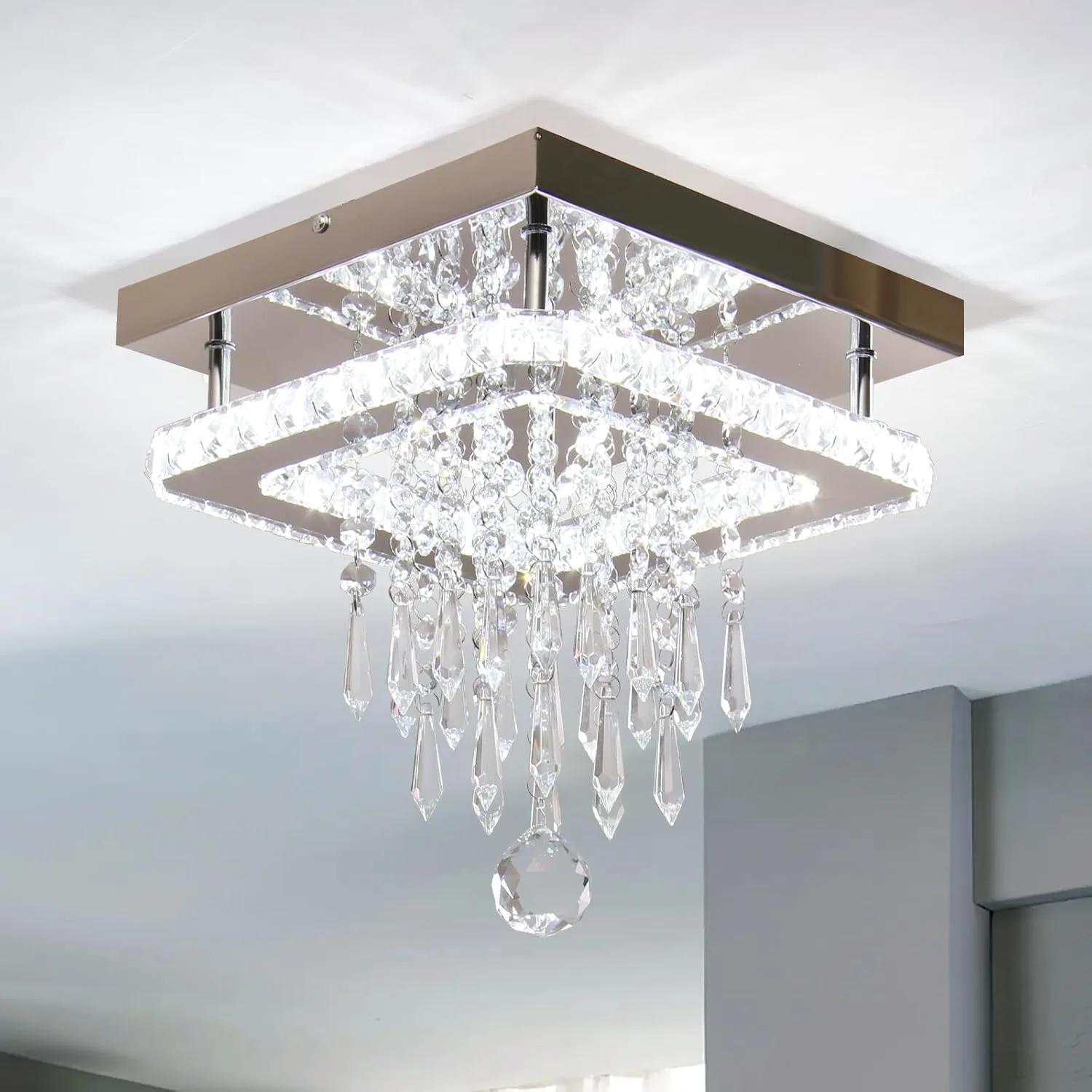 Кристален LED плафон 20W, таванна лампа с K9 кристали, осветление за хол и спалня
