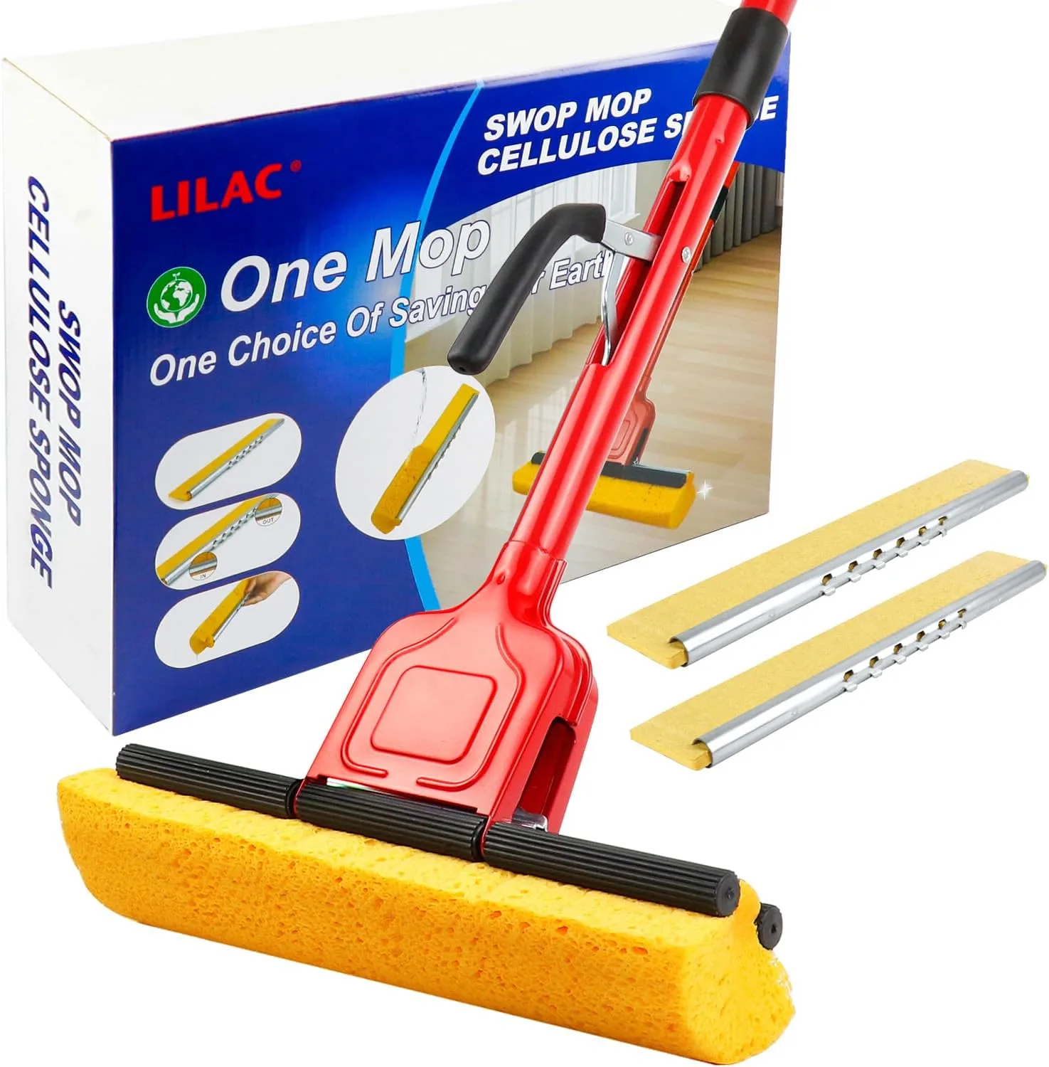 LILAC SWOP One Mop – моп с въртяща се глава и 2 сменяеми гъби (cellulose sponge)