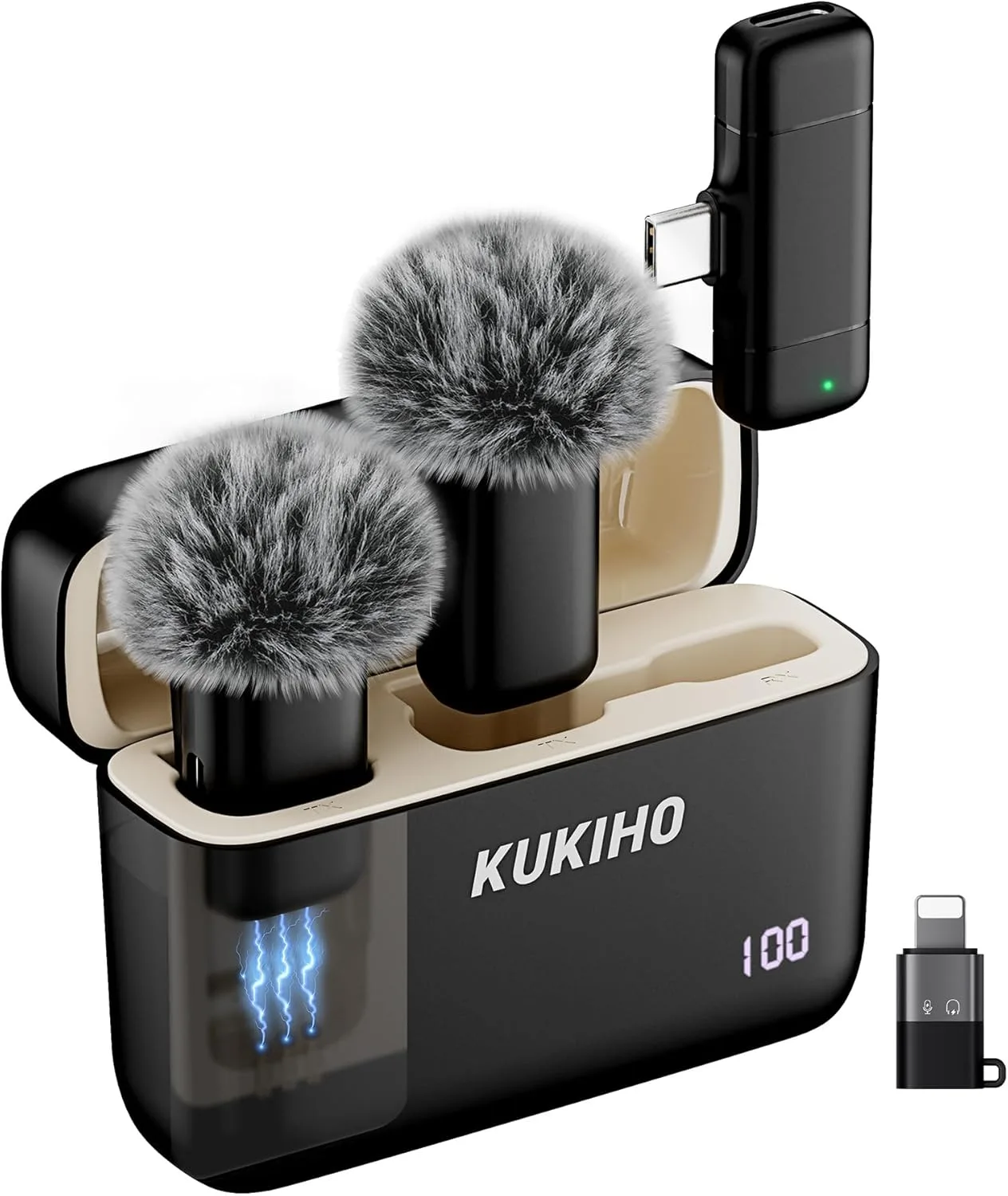 KUKIHO безжичен клип-световод (wireless) микрофон за телефон с 2 микрофона и приемник (TRRS/Type-C/iOS)