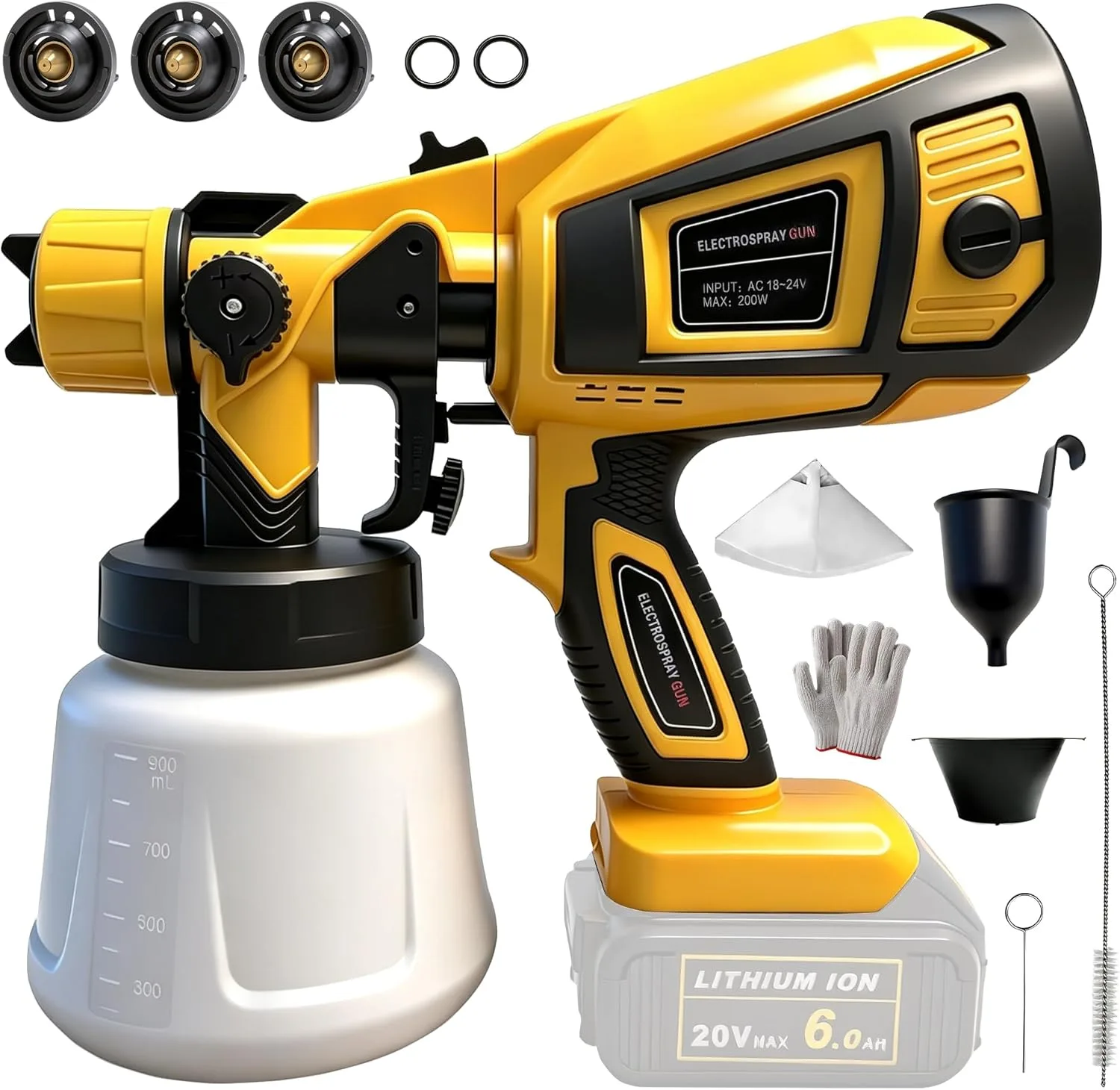 Безжичен пистолет за боядисване (ElectroSpray Gun) за 18V батерия Dewalt, 900 мл, 3 дюзи