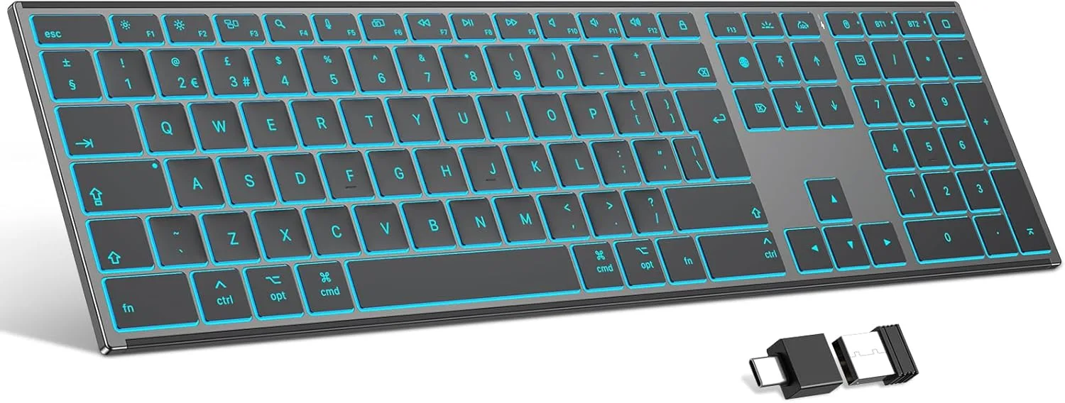 Безжична Bluetooth/2.4G клавиатура OMOTON за Mac с метална рамка и подсветка (Type-C зареждане)