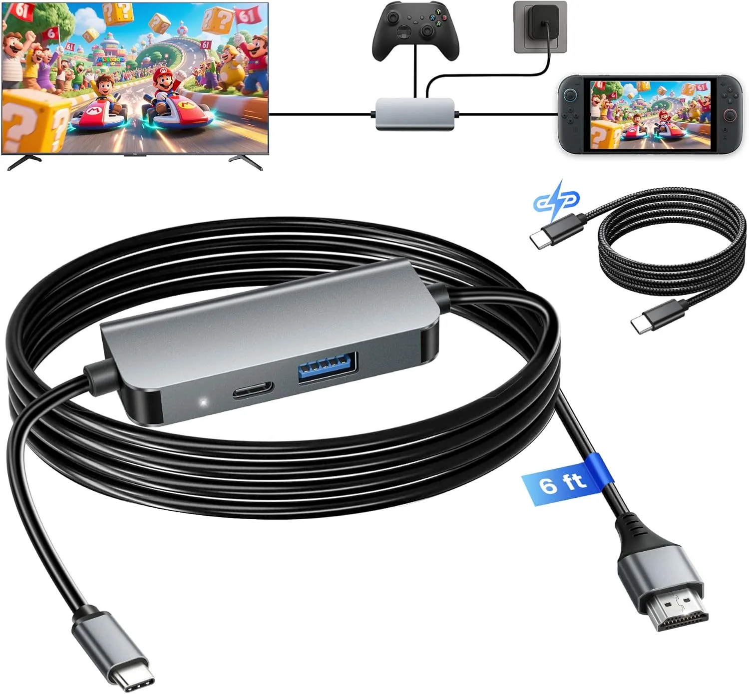 Дисково разширение (докинг станция) за Nintendo Switch 2 със HDMI 2.1 и USB-C PD 100W кабел