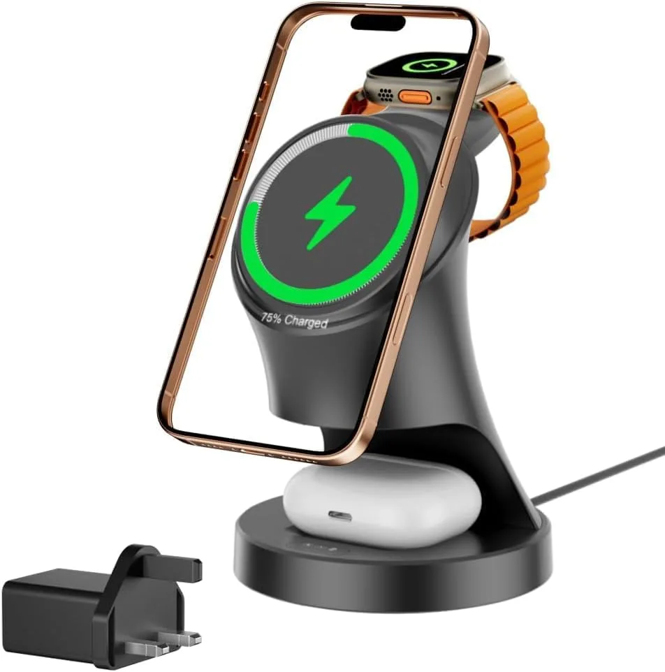 Безжична 3-в-1 зарядна станция за Apple с MagSafe (за iPhone, Apple Watch и AirPods)