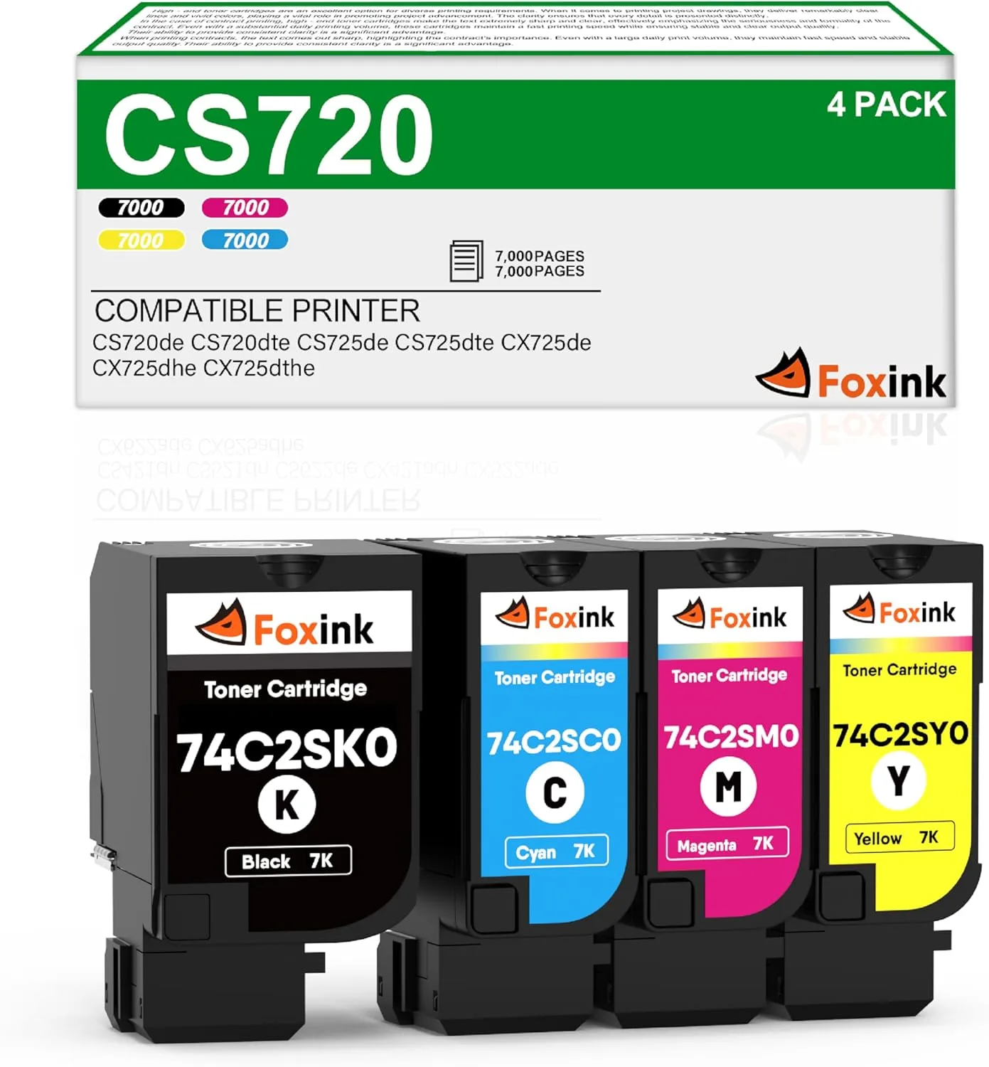 Тонер касети CS720/CS720de/CS720dte и CS725 за Lexmark – комплект 4 броя (K, C, M, Y), 7000 стр.