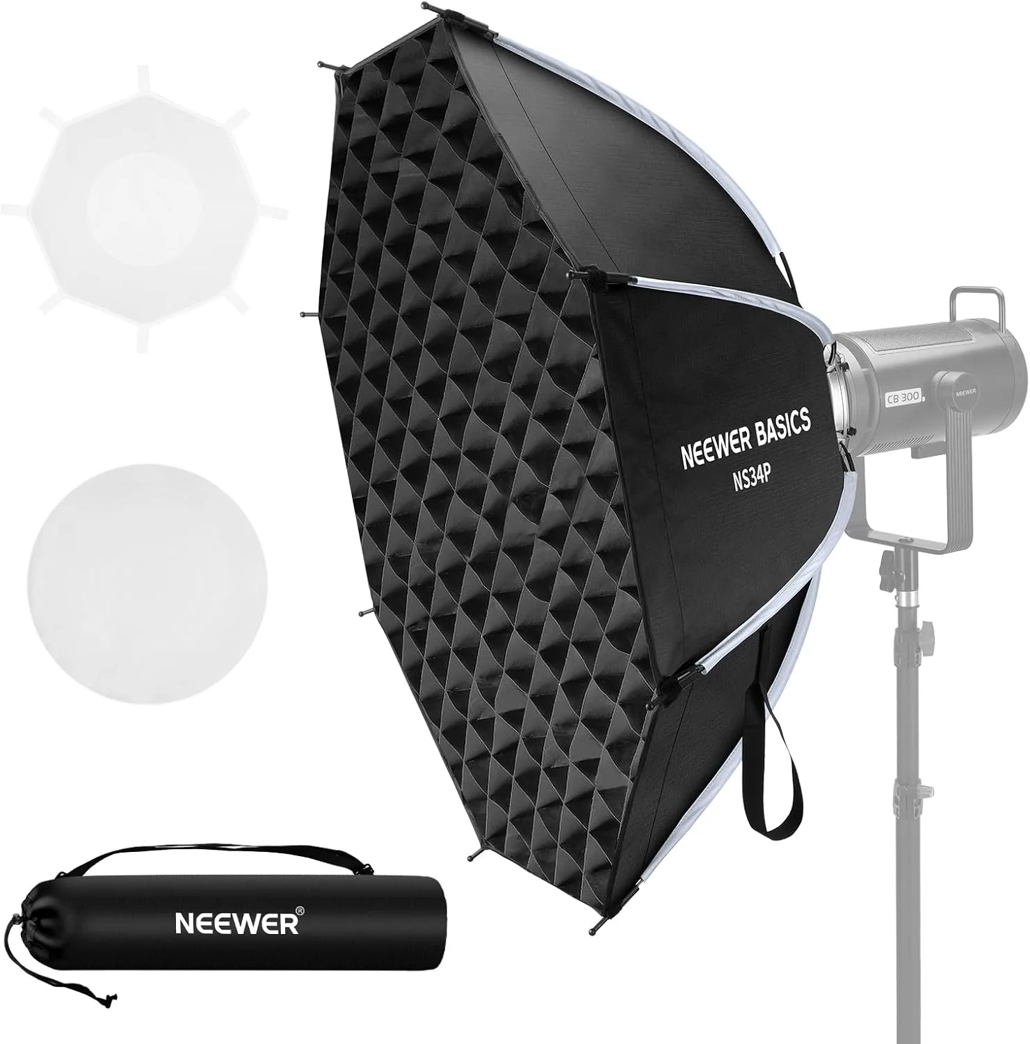 NEEWER BASICS NS34P комплект осмоъгълен софтбокс за студийна фотография 90 см (с honeycomb grid и дифузери)