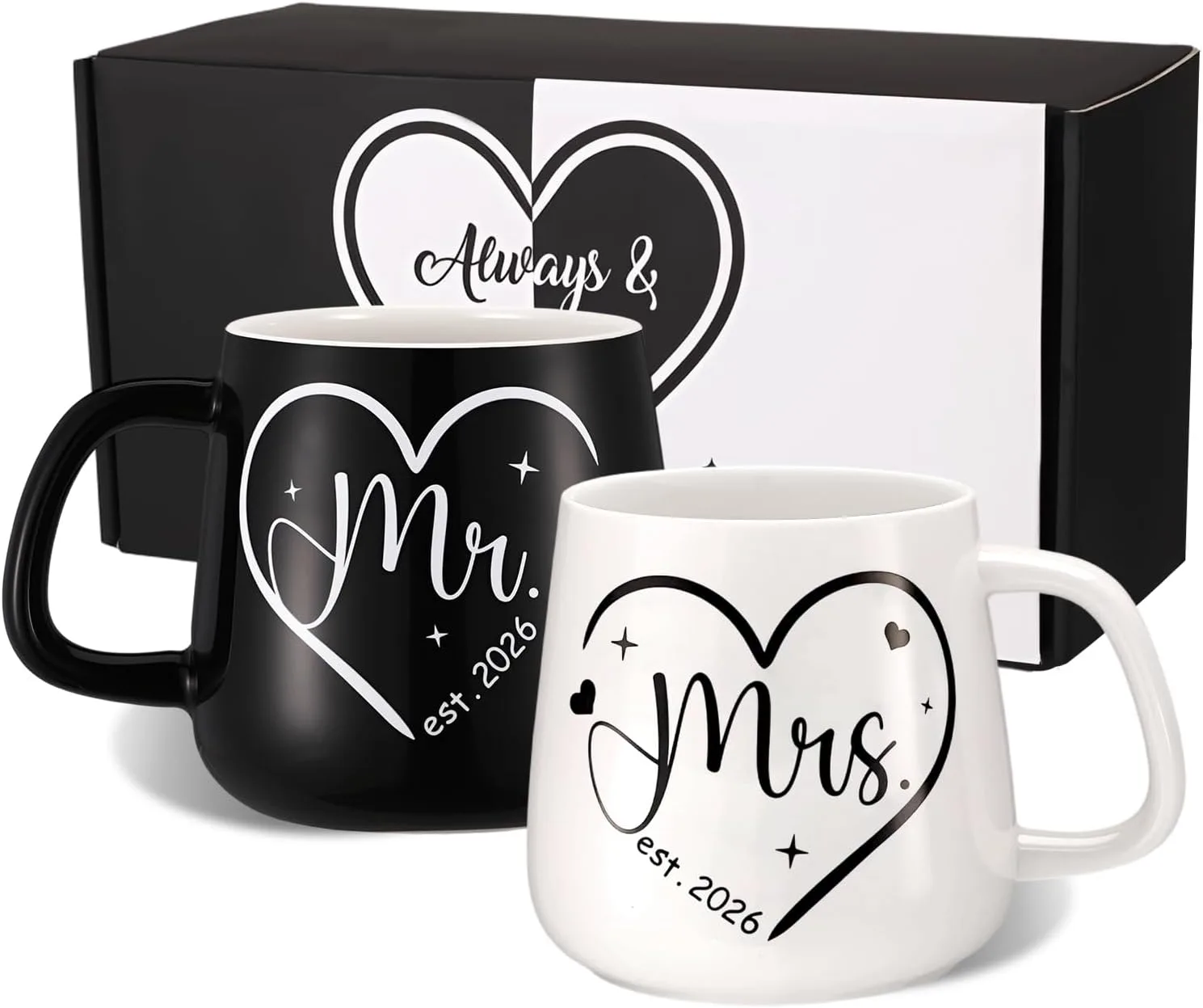 Подаръчен комплект за двойки от 2 керамични чаши Mr & Mrs, 420 ml