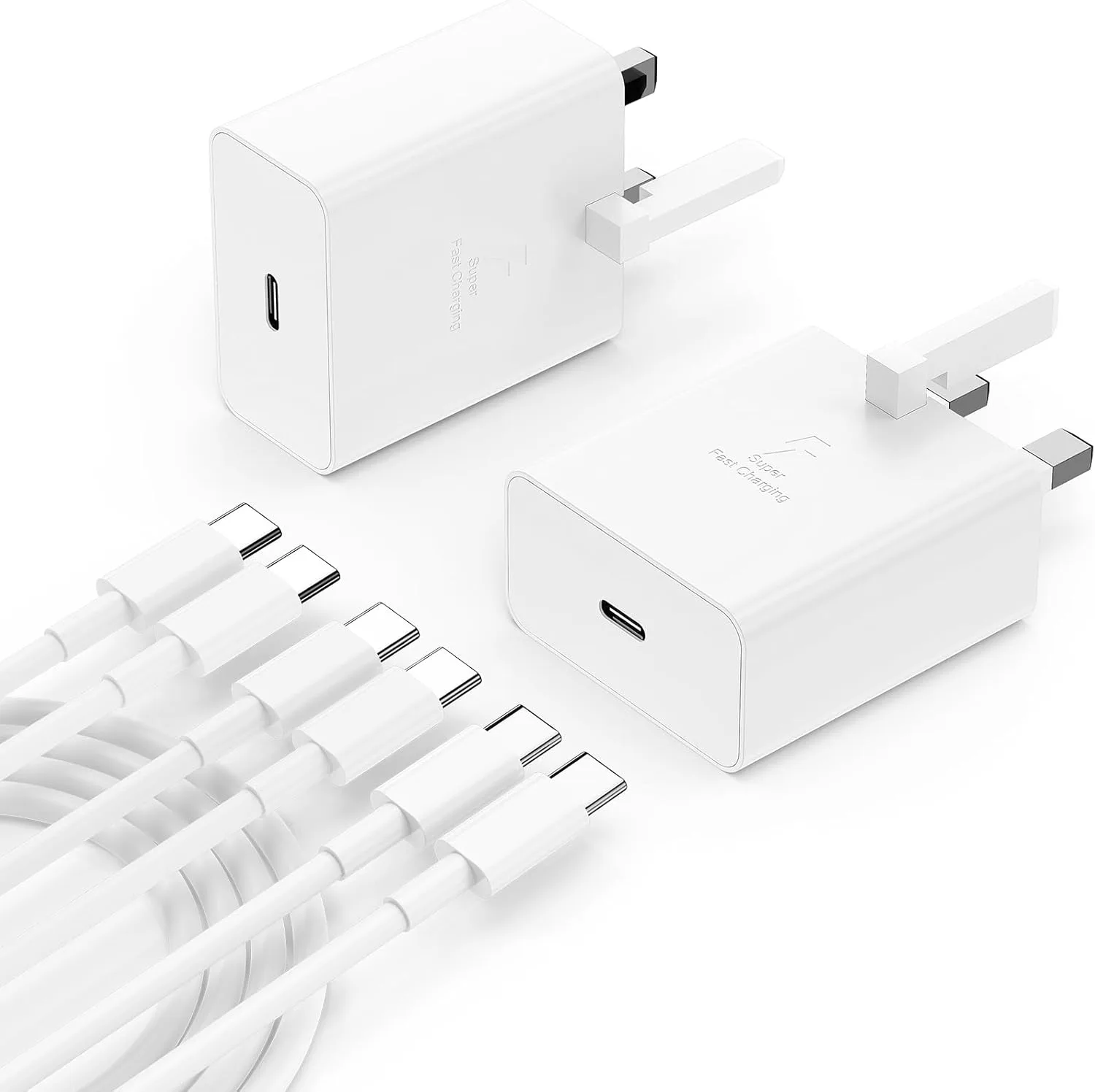 45W USB-C зарядно за Samsung и iPhone, 2 щепсела и кабели (1M+2M+2M)