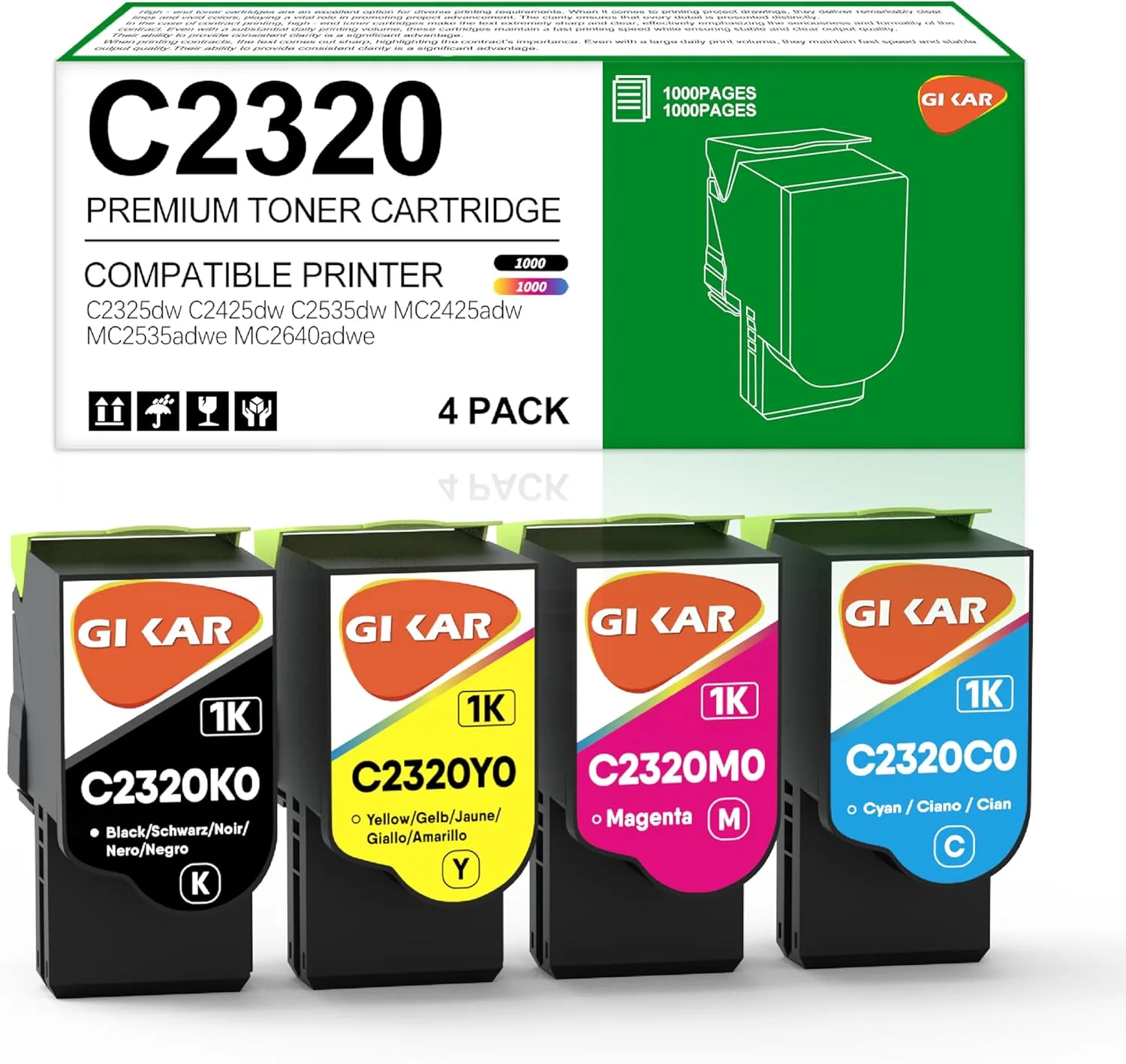 Комплект тонер касети C2320/C2325 (4 броя) за Lexmark C2325dw / MC2325adw / 2425dw / 2535dw