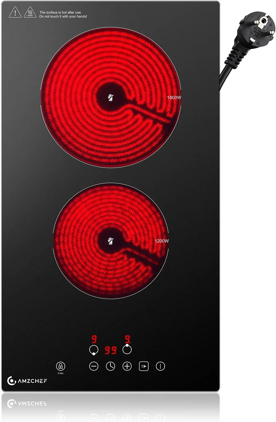 Керамичен котлон AMZCHEF, 3000 W, 2 зони, 9 нива на мощност, таймер
