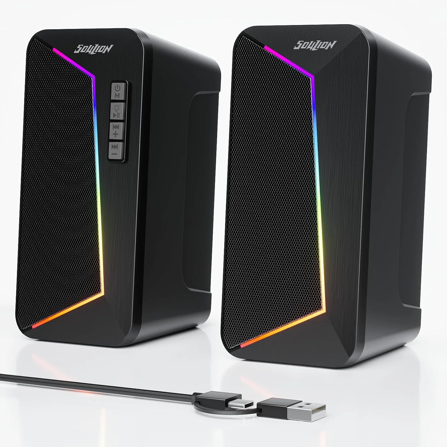 SOULION компютърни високоговорители 2.0, USB захранване, RGB цветна LED подсветка