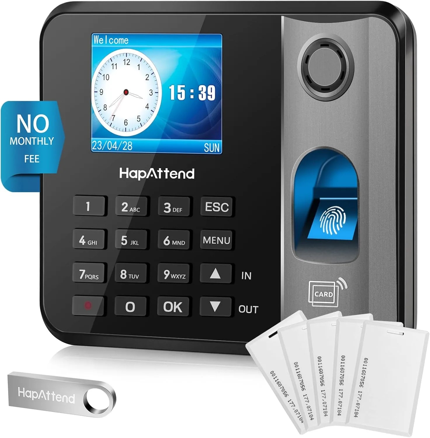 Система за отчитане на работно време HapAttend с пръстови отпечатъци и RFID карти (5 карти)