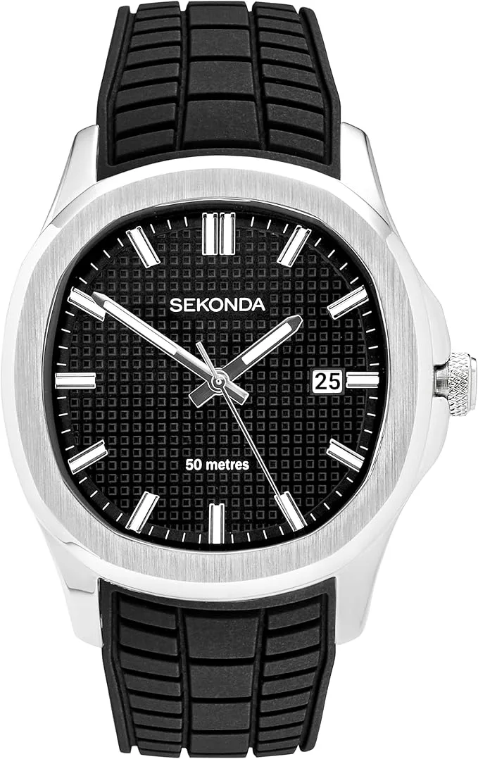 Мъжки часовник Sekonda Octaire с черна силиконова каишка, водоустойчив