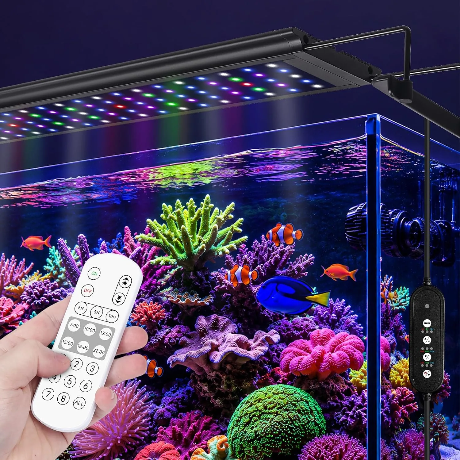 LED осветление 72 W за морски аквариум 89–107 см с контролер и таймер, за риби и коралови системи