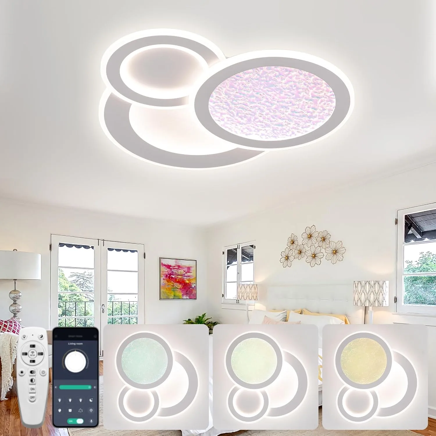LED Смарт полилей за таван с дистанционно и димиране, 88W, за дневна и спалня